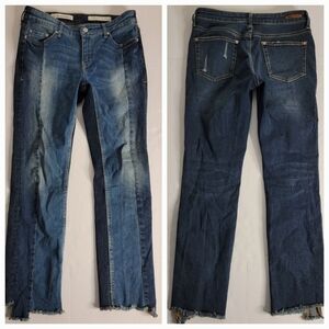 Pilcro Anthropologie Sz 27 Parallel Jeans Two Tone Blue Fray Step Hem